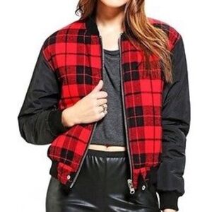 UNIF Red Plaid Reversible Bomber Jacket | XS
